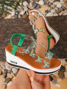 Rhinestone Butterfly Clear Strap Wedge Sandals | Platform Sole & Ankle Strap | Perfect for Summer & Vacation! #WedgeSandals #ButterflyHeels
