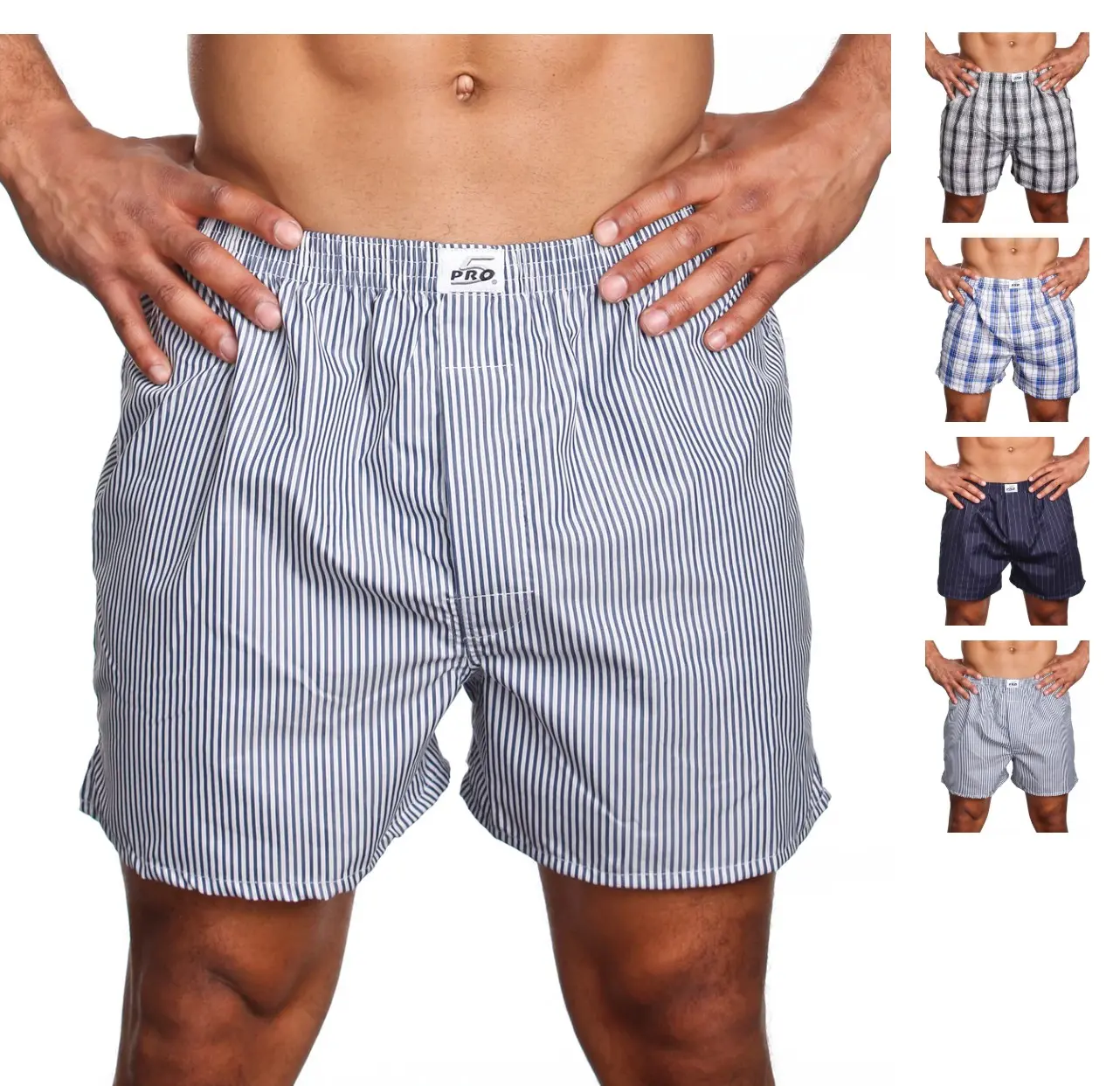 Men's PRO 5 Cute Boxers - 3pc Pack Mix Colors 100% Cotton Daily Casual Underwear with Striped & Plaid Designs