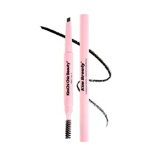 KimChi Chic Beauty Slim KimBROWly Mechanical Eyebrow Pencil with Spoolie, Soft Black Color, Cosmetic Makeup, 0.3g
