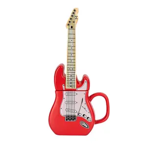 Electric Guitar Shaped Ceramic Mug, Novelty Music Themed Coffee Cup, Creative Drinkware for Tea, Funny Birthday, Halloween, Christmas Gift for Musicians & Rock Lovers, 15 oz