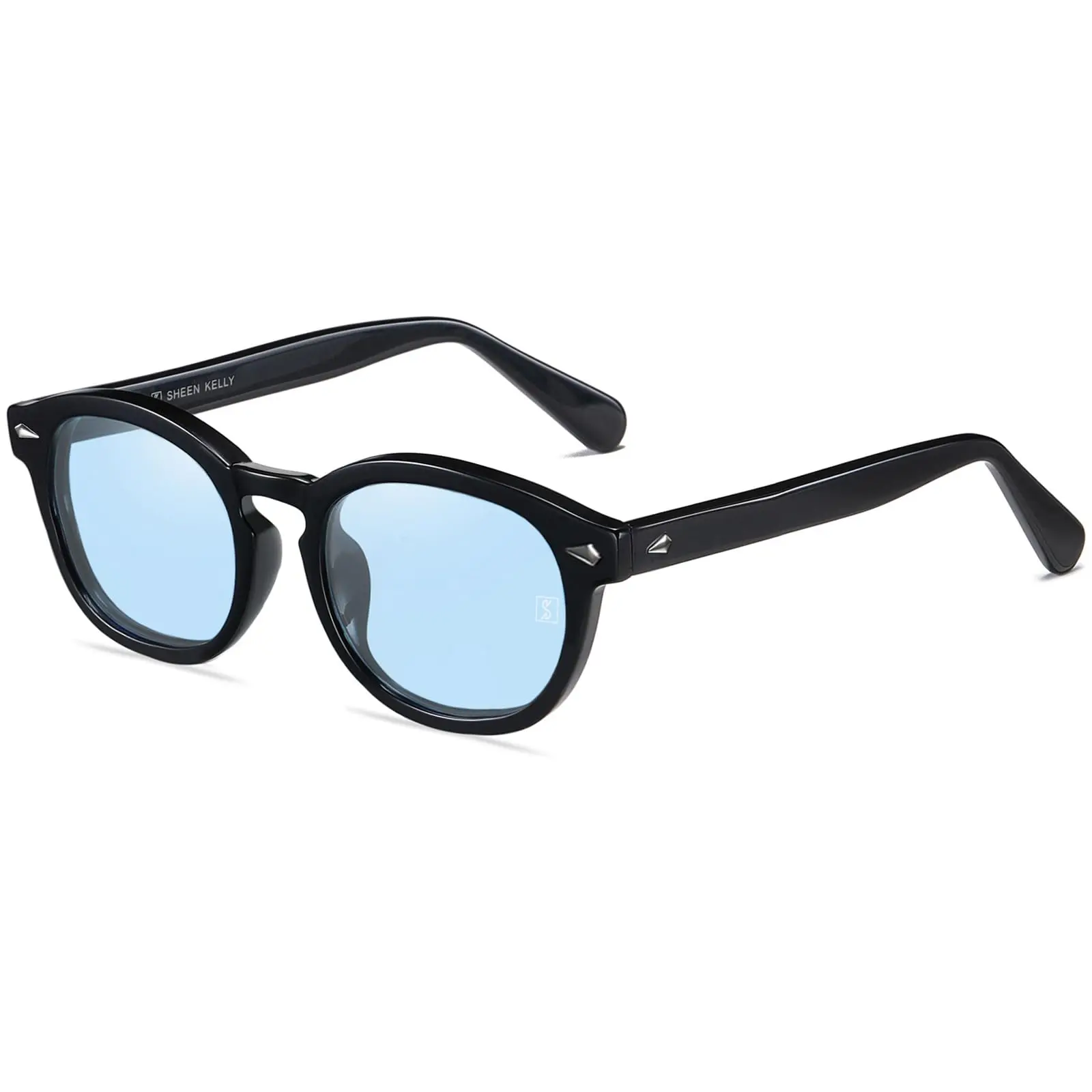 SHEENKELLY Unisex Vintage Round Full Rim Sunglasses, TR90-Metal Frame, Polarized See-Through Tinted Blue Lenses, TAC UV Protection Eyewear for Women & Men, Sunglasses For Women, Men's Sunglasses