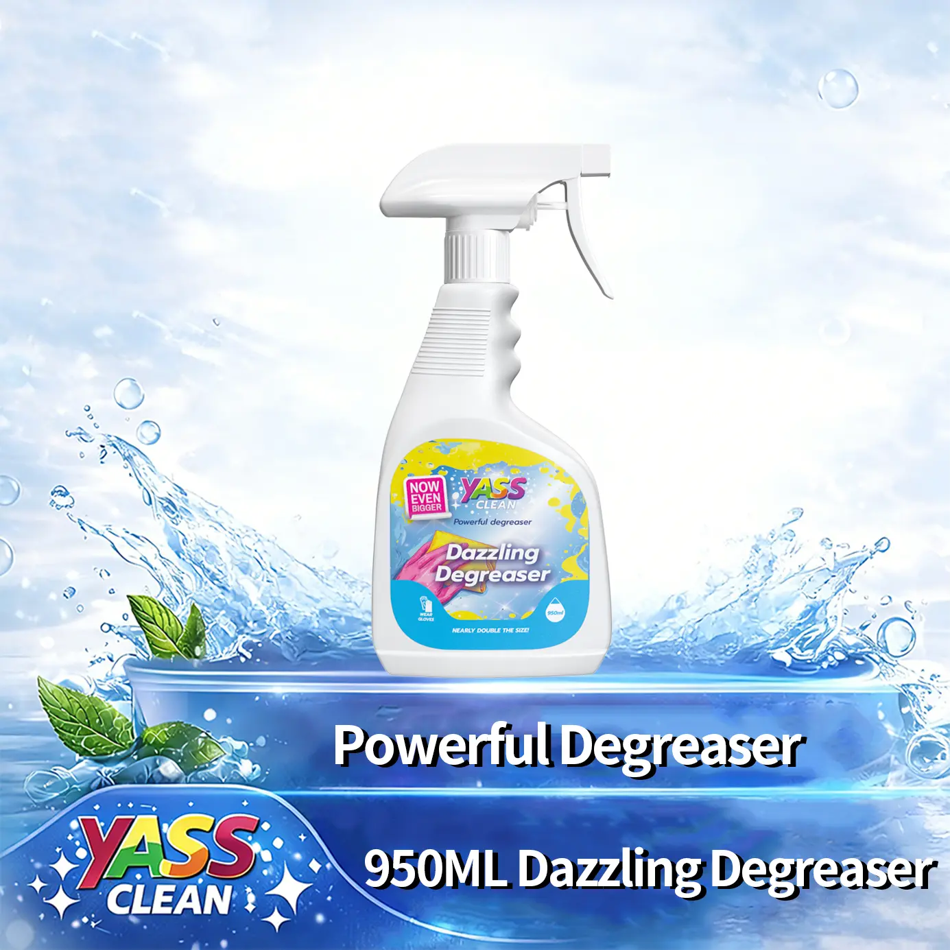 Yass Clean 950ml Kitchen Spray Cleaner & Degreaser - Antibacterial Lemon Scented Quick Grease Removal No Residue r,Oil Stain Cleaner Spray with Sprayer, Cleaner Treatment Agent, Stain - Easy to Use Induction Hob and Grease Remover,dealsforyou|summerwins