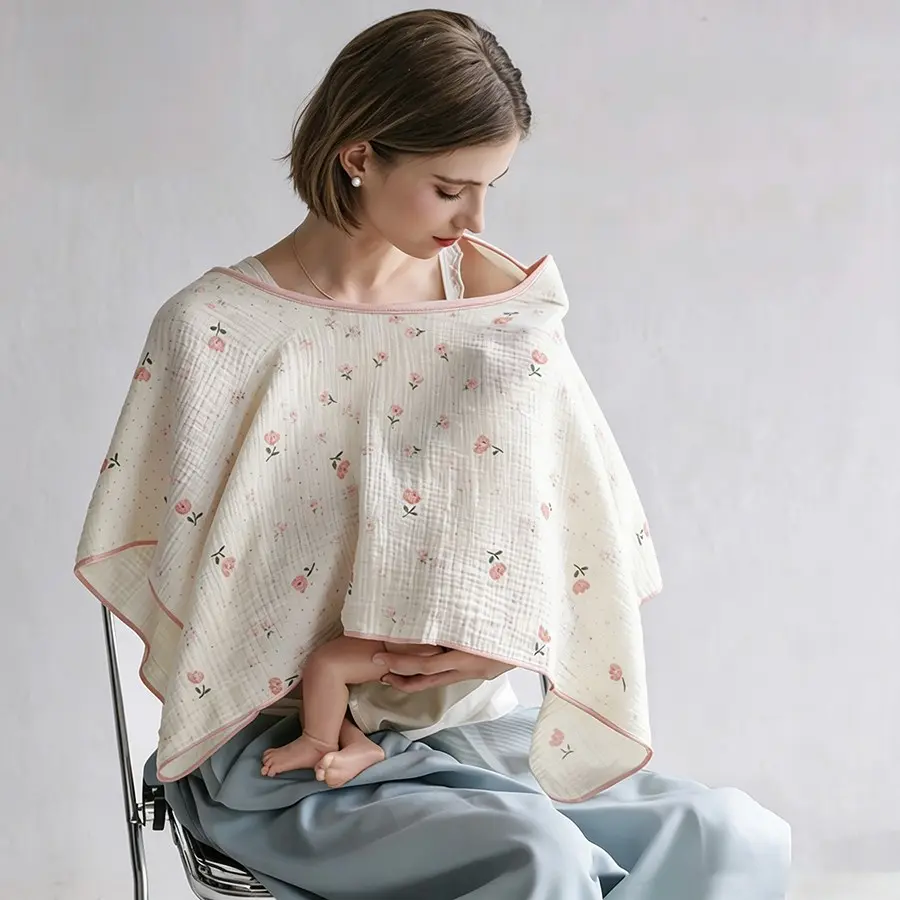Multifunctional Baby Mummy Nursing Blanket, Breathable Cotton, Cute Bear Print, Outdoor Feeding Cover, Stroller Sunshade, Infant Wrap & Blanket