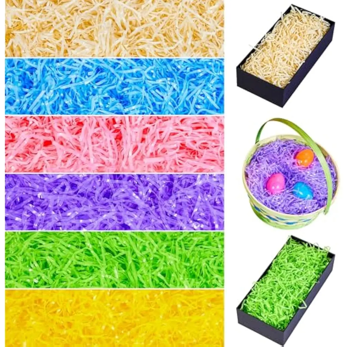 JOYIN 0.75LB Easter Plastic Grass 6 Colors Shred Packaging Filler for Craft Boxes Bags Basket Filling, DIY Gift Wrapping, Easter Egg Stuffer Wedding Birthday Bridesmaid Party Supplies(12 Oz)
