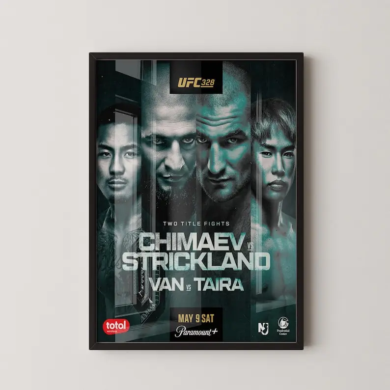 UFC 328 Chimaev vs Strickland Fight Poster, Home Art & Gift for Anime Lovers, Gothic Room Decoration, Unframed Walk Art, Home Decor