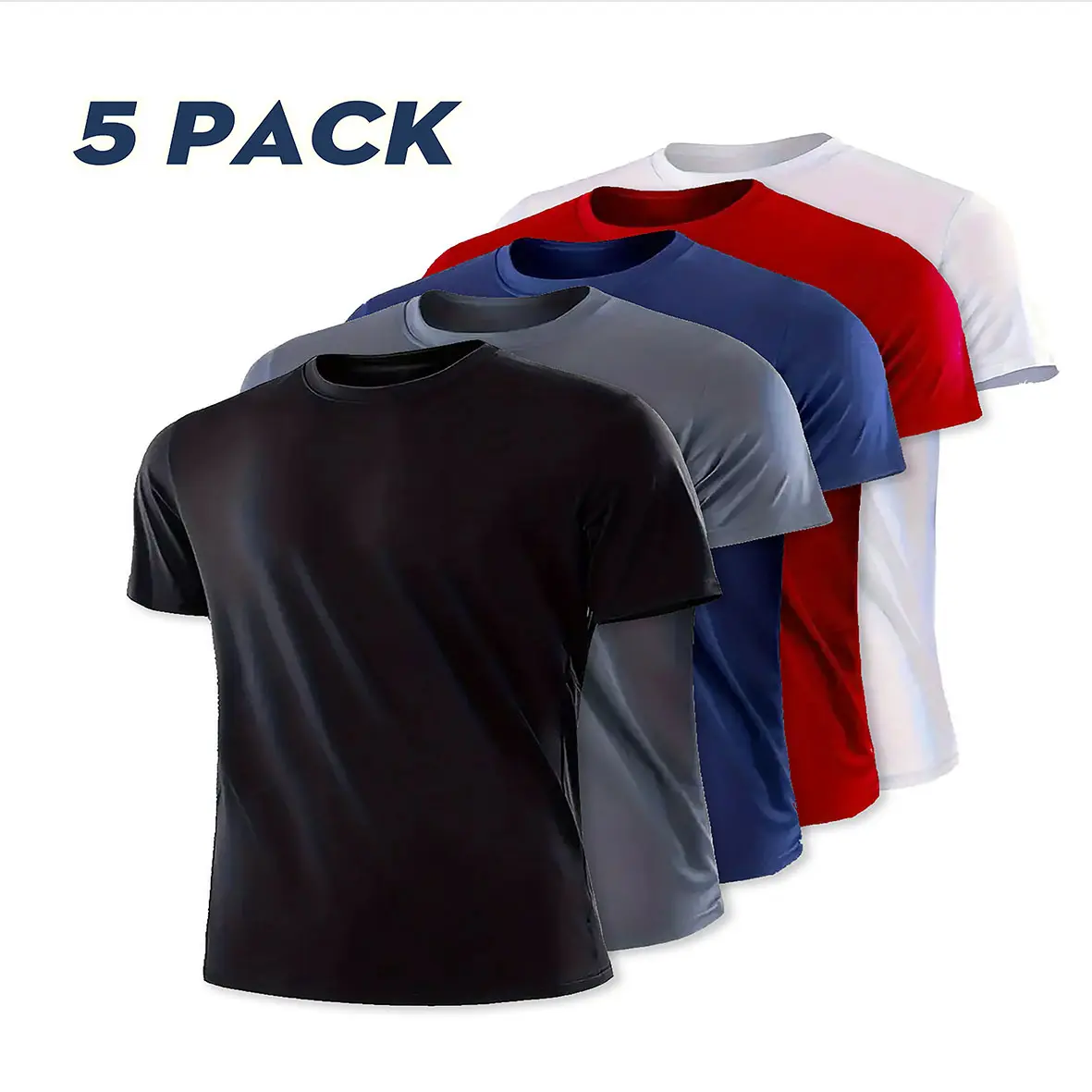 OKP 5/10 Pack Men's Highly Elastic Moisture-Wicking T-shirt Soft, Quick-Drying, Breathable Sports Solid Color Short-Sleeved Round Neck Running Fitness Lightweight Top, Four Seasons gym wear cycling Athletic Workout Clothing SpringStatements Gym Apparel su