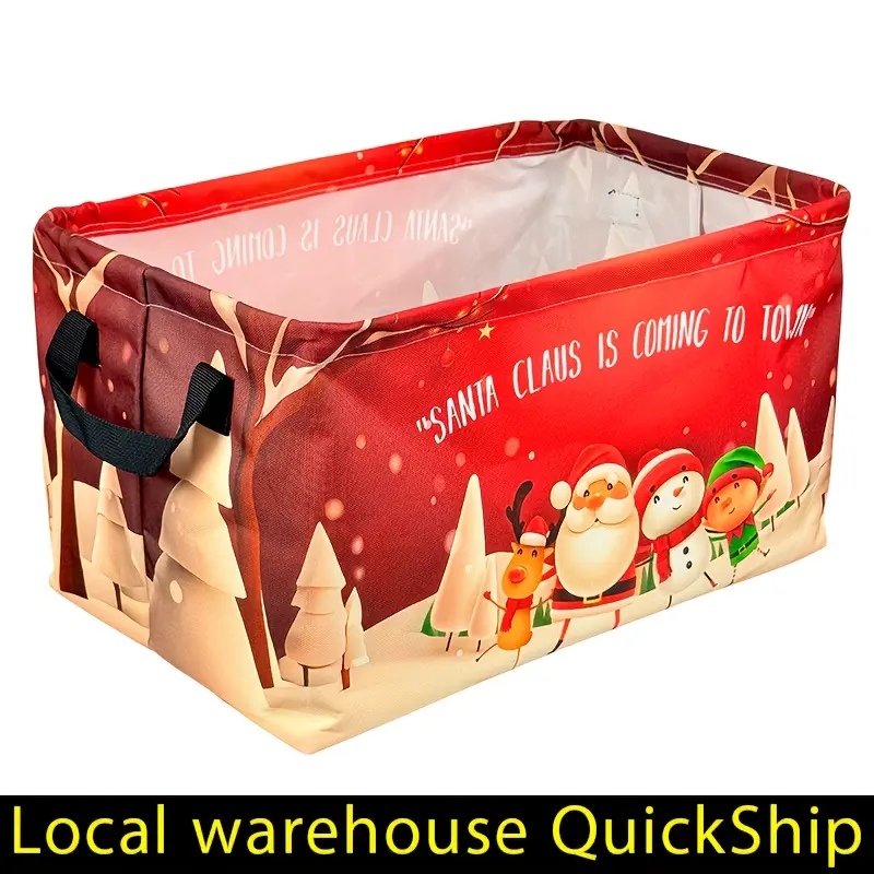 Christmas Santa Claus is Coming Storage Hamper - Large Collapsible Laundry Basket with Santa, Heavy-Duty Organizer Bin for Clothes, Toys, Bathroom, Bedroom - Holiday Decoration Gift (Polyester Fabric), Snowman Motif, Durable Handles, Shelf Baskets