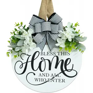 Welcome Sign for Front Door Wreath, Welcome Home Decorations, Wreaths for Front Door, Floral Round Wood Wall Decor, Front Porch Decor Gifts, for Spring Summer Fall All Seasons Holiday Outdoor Decor