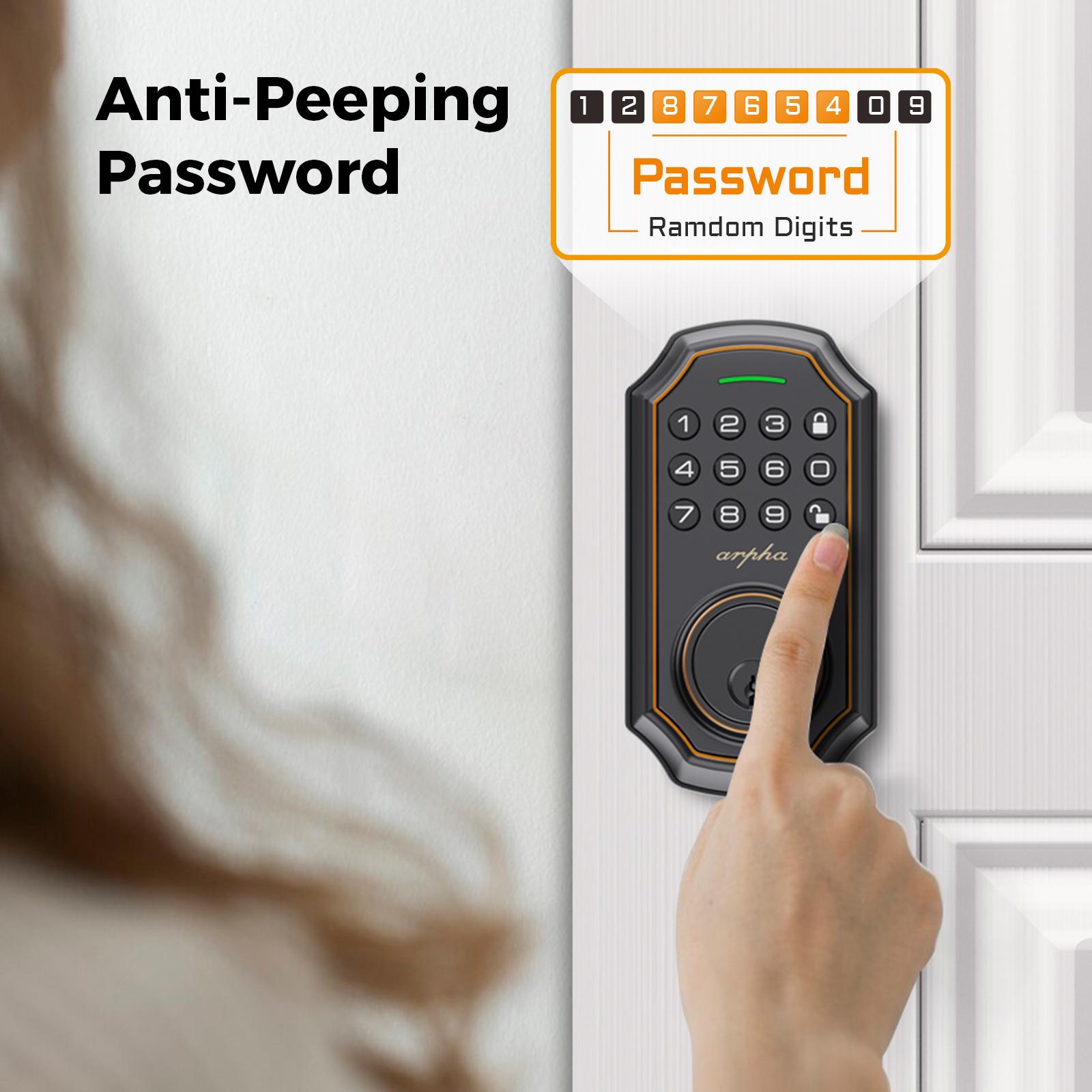 Arpha D180 Keyless Entry Door Lock with Keypad Smart Deadbolt Lock for Front Door 2 Keys Auto Lock Easy Installation Suitable for Various Scenarios Multiple Styles to Choose From with or without APP;Version with and without fingerprint