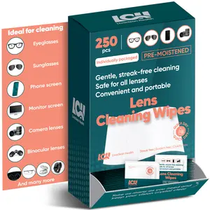 250 CT Lens Wipes for Eyeglasses - Pre-Moistened, Individually Wrapped Eye Glasses Cleaner Wipes - Streak-Free & Scratch-Free Glasses Wipes for Sunglasses, Camera Lenses & Phone Screen Wipes