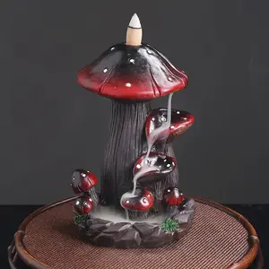 Mushroom Design Backflow Incense Burner, 1 Count Resin Mushroom Desktop Ornament, Waterfall Backflow Incense Burner, Home Office Tea House Decorate, Scented