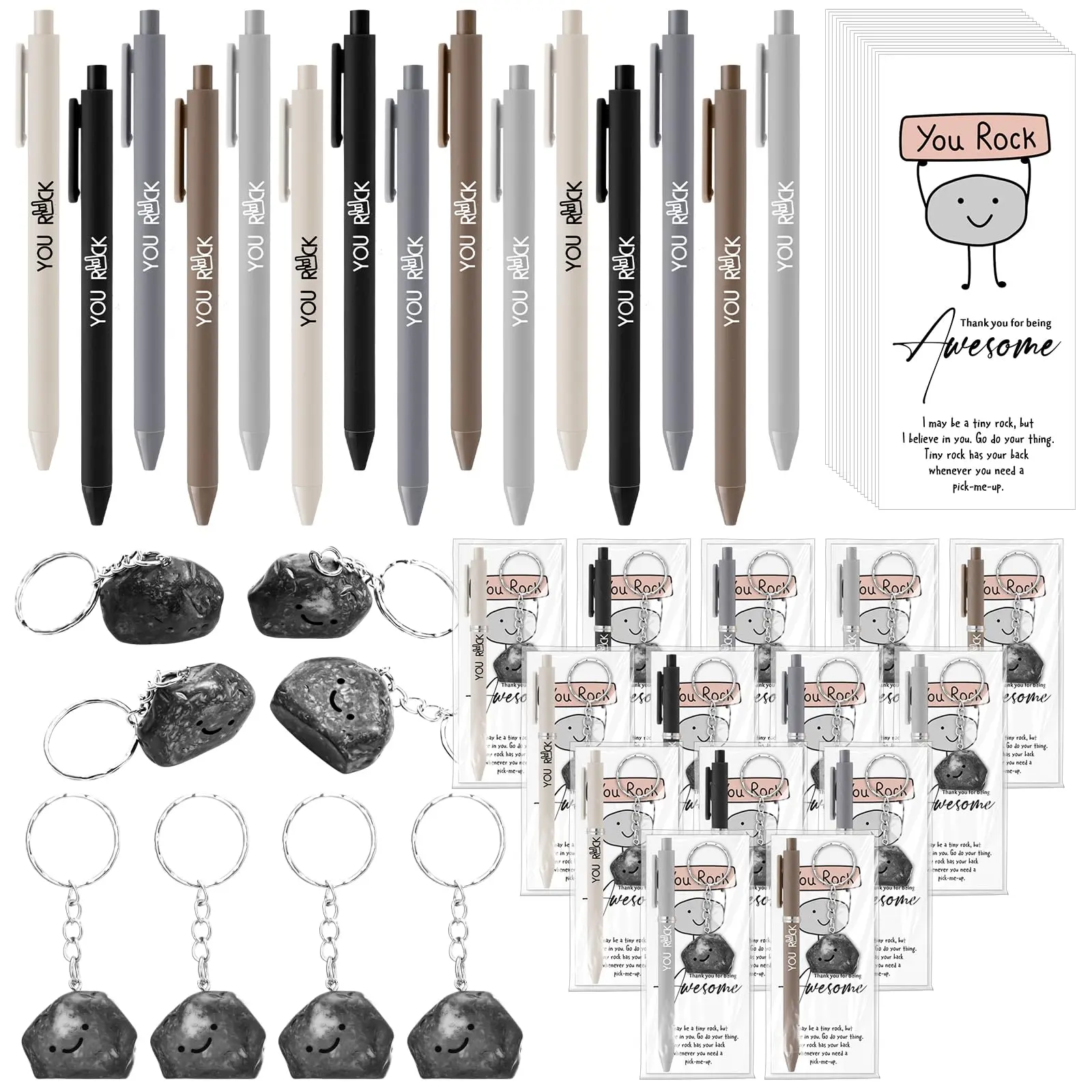 [Labor Day Sale] 20/50 Sets Positive Stationery Gift Back to School Ballpoint Pen with Keychain Inspirational Card Classroom Exchange Party Emotional Support Gifts for Coworkers Teacher Team Staff Creative Stationery Office Supplies (5 Styles)