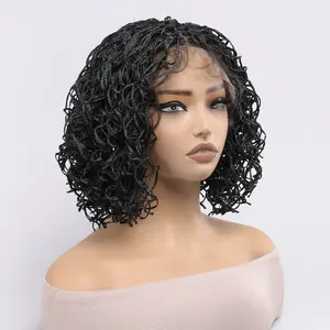 Short Bob Box Braided Wig 14 Inch Full Lace Knotless Braids Wig for Women Synthetic Hair Wig Natural Hairline Handmade Curly Braided Wigs Protective Style Glueless Daily Wear Party Summer Fashion Wig Soft Lightweight Realistic Look