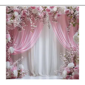 Floral Shower Curtain Vintage Flower Print Bathroom Curtain Spring Garden Style Bathroom Decor Waterproof Bath Curtain