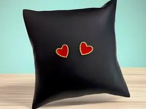 Gold Beaded Heart Pierced Earrings