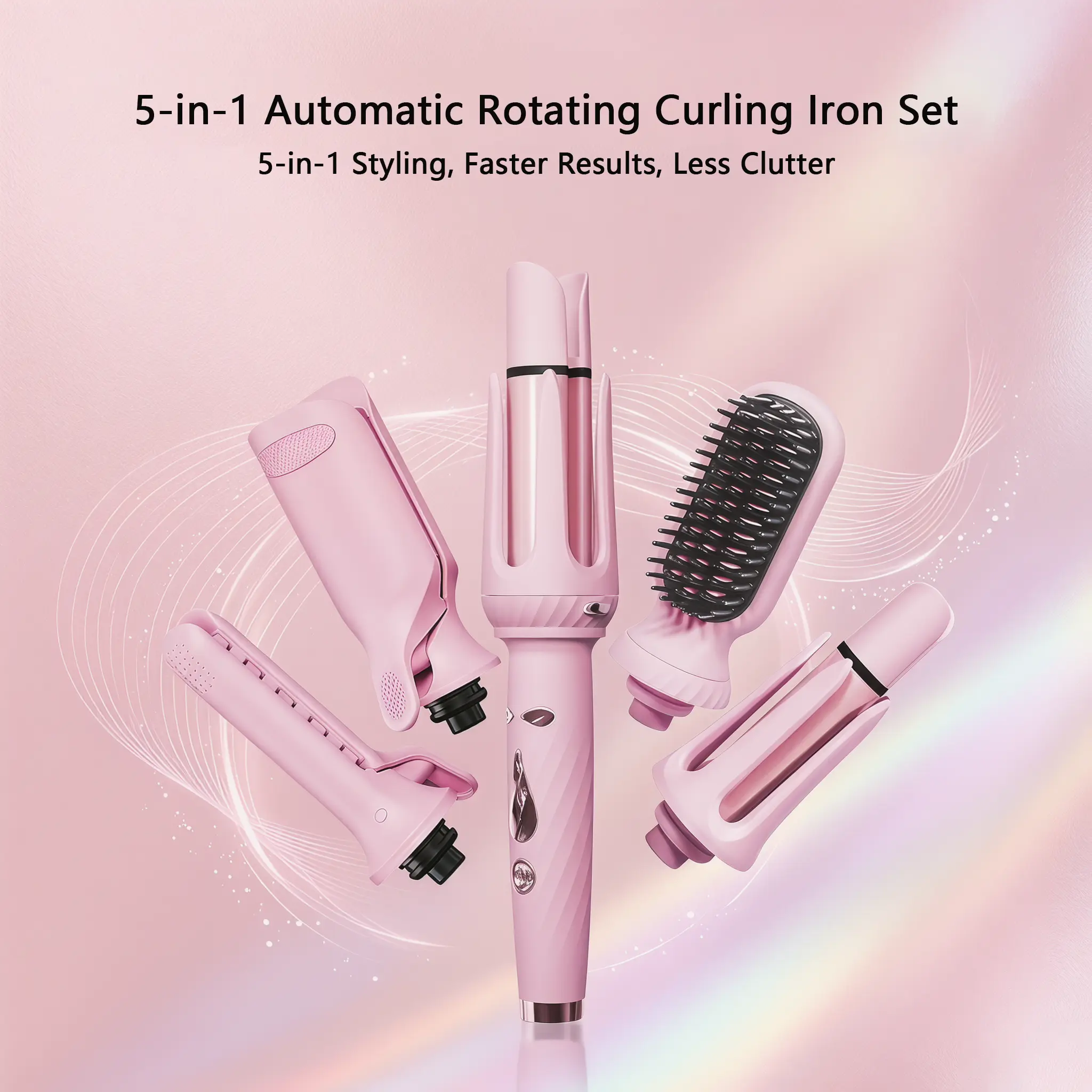Luxury 5-in-1 Auto Rotating Hair Curler Kit - Ultra-Lightweight, Negative Ion Hair Care for Smooth Curls, Waves & Straight Styles, Curling