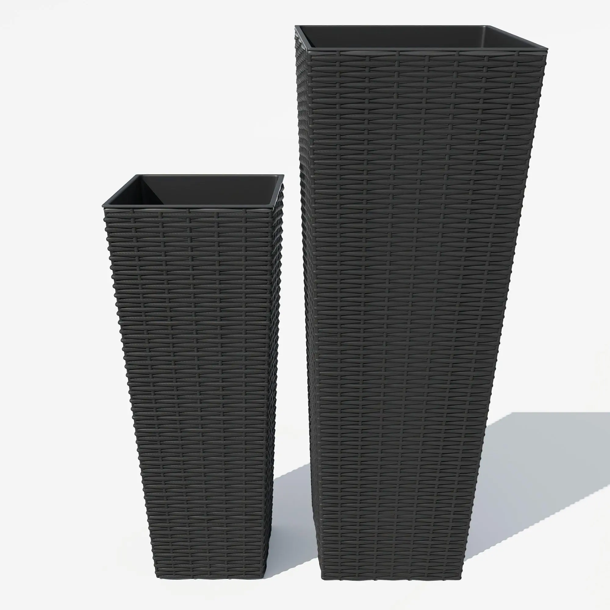 Garvee Pack of 2 Large Planters for Indoor Plants, Tall Planter for Outdoors with Removable Liners, Planters for Trees and Flowers (24 and 32 inches, Black)