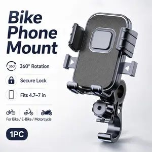 1pc Bike Phone Mount, 360° Rotating Motorcycle & Bicycle Phone Holder Stand, Secure Lock, Shockproof Anti-Slip, Fits 4.7–7in Phones