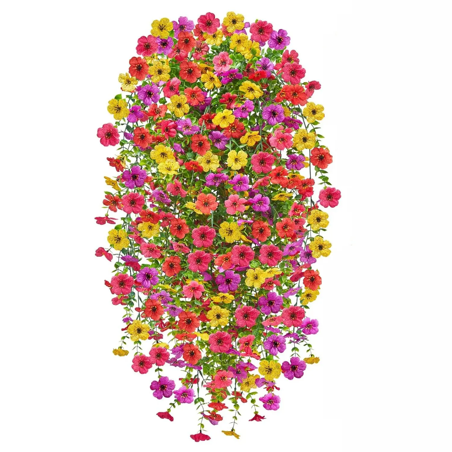 Artificial suspended flowers for outdoor summer decoration with enhanced UV resistance. Artificial silk suspended plants are suitable for outdoor use, gardens, porches, windows, and home decoration. Artificial Mixed Flower Decorative Flowers