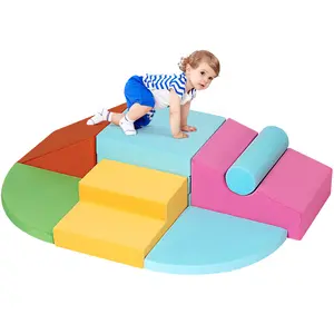 Winzoo 6-Piece Toddler Climbing Toys Indoor Soft Play Baby Climbing Blocks Safe Wooden Slide Playground Equipment Durable Foam Climbing Toys for Crawling and Sliding Safety Play Couch Children's Sofa