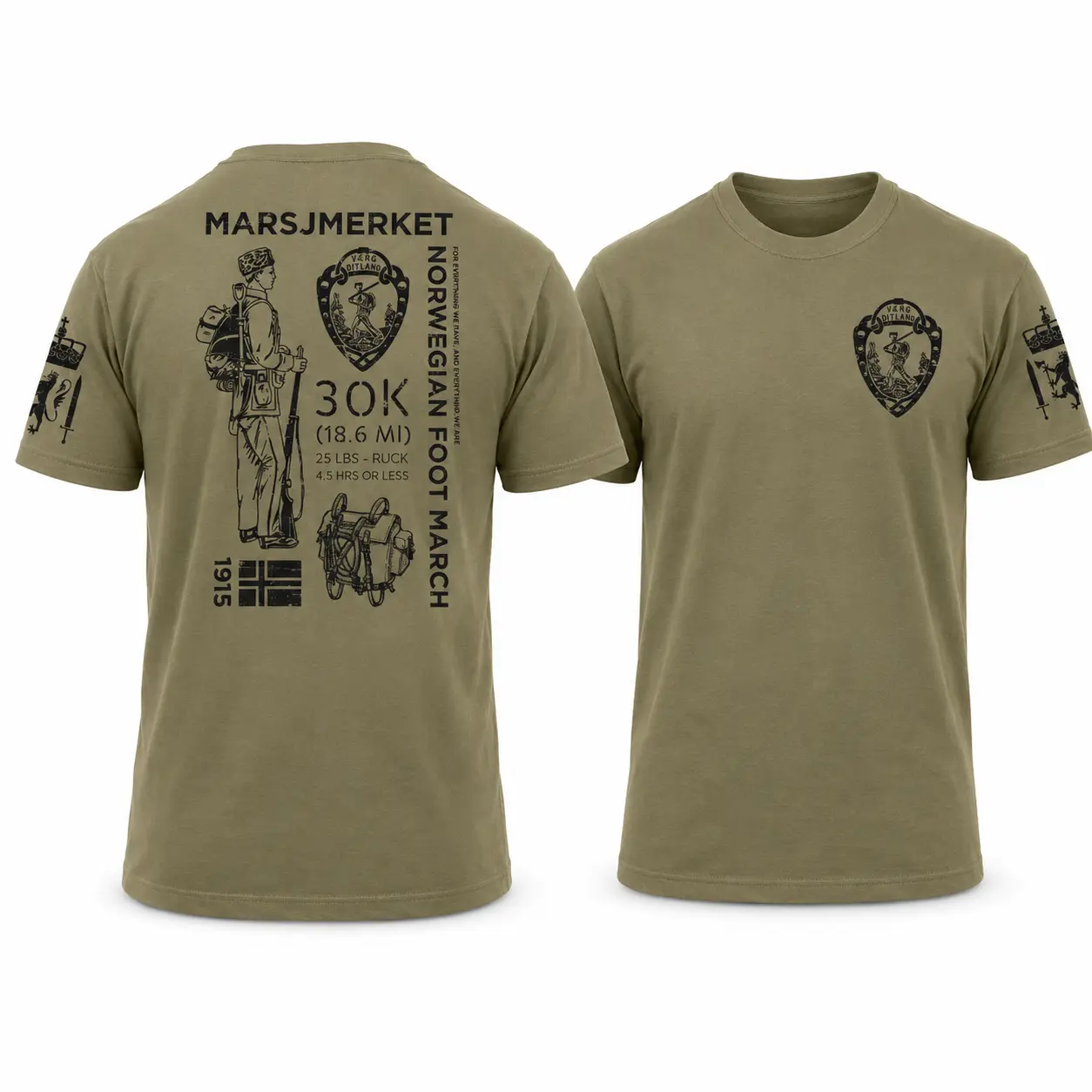 Norwegian Foot March T-Shirt, Black 30K Ruck March Graphic Tee, Double Sided Military Challenge Shirt for Casual Wear - Menswear & Underwear - Men's Tops - T-shirts - Men's Short-sleeve T-shirts