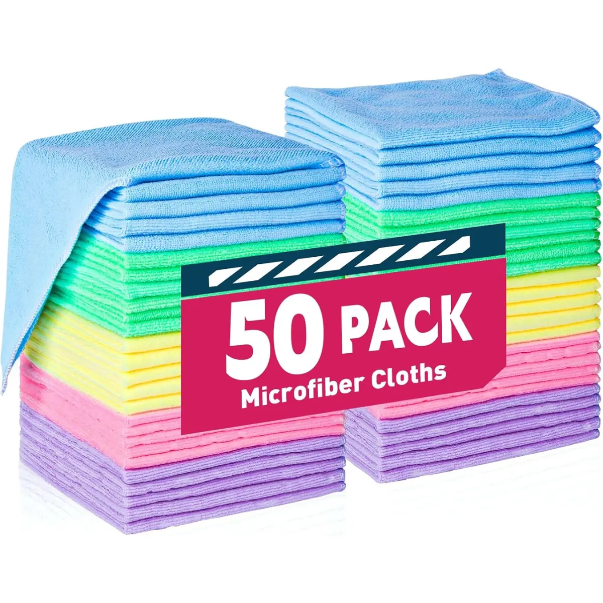 Microfiber Cleaning Cloths-50 Pack, Microfiber Towels Bulk, Microfiber Towels for Cars, Bulk Microfiber Towels for Home, Cleaning Rags 5 Colors Assorted (12x12 inches)