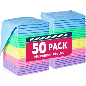 Microfiber Cleaning Cloths-50 Pack, Microfiber Towels Bulk, Microfiber Towels for Cars, Bulk Microfiber Towels for Home, Cleaning Rags 5 Colors Assorted (12x12 inches)