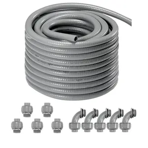 TikTokShopBlackFridayVEVOR 1/2-Inch Flexible Electrical Conduit, 100 ft, PVC Liquid-Tight Conduit Non-Metallic with 5 Straight and 5 90-Degree Conduit Connector Fittings, for Air Conditioning Motor Controller Pump, IP65