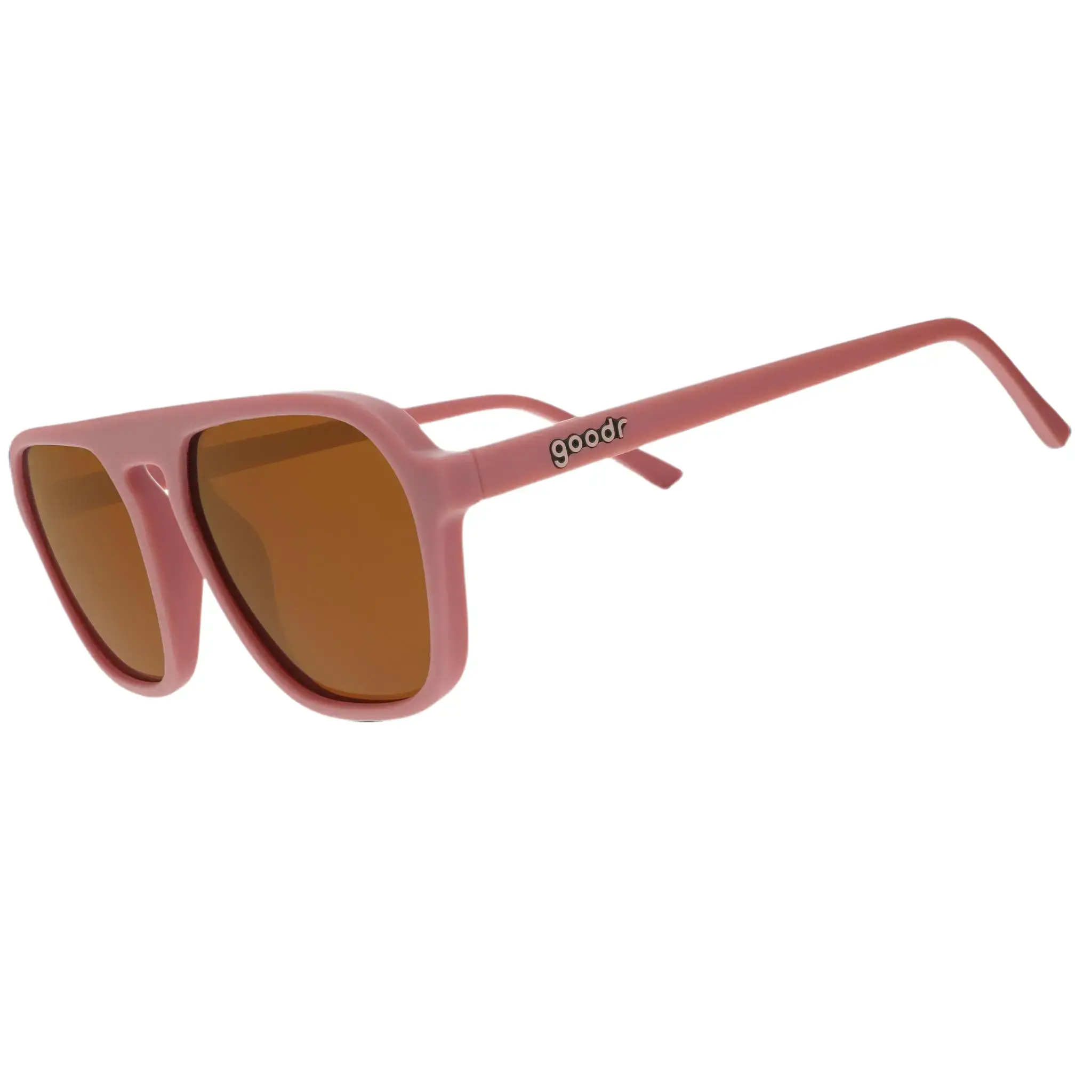 goodr Threaten Me With a Good TIme Medium Size (Retro G) Solid Light Pink Frame with Brown Lens, UV400, No Slip No Bounce No Tangle