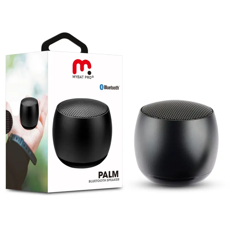 MyBat Pro Palm Mini Portable Bluetooth Audio Speaker, Black, Battery Powered Speakers, Compact Design for On-the-Go Audio, Bluetooth Audio Speakers