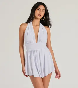 50s Icon Halter Plunge Neck Skater Romper