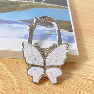 Butterfly Design Bag Hook, 1 Count Glitter Bag Hanging Buckle, Handbag Hook, Bag Hook for Home, Office, School, Travel, Outdoor, Sparkly Bag Charm