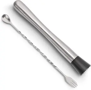 10 Inch Stainless Steel Cocktail Muddler and Mixing Spoon Home Bar Tool Set - Create Delicious Mojitos and Other Fruit Based Drinks Utensils