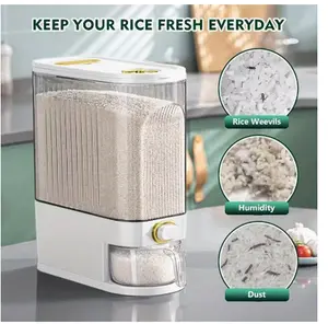 Small Dry Grain Storage Container with Measuring Cup & Time Scale Food Dispenser for Kitchen Utensils