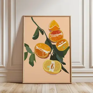Citrus Wall Art Poster – Orange & Lemon Botanical Kitchen Decor, Tropical Orange Tree Wall Art, Girly Aesthetic Home Decor, Room Decor, Unframed
