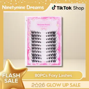 Ninetynine Dreams 80PCs Foxy Lashes | Siren Cat Eye 8–13mm C+ Curl DIY Lash Clusters — Waterproof Long-Lasting Reusable Wispy Ultra-Thin Band, Beginner-Friendly False Eyelashes