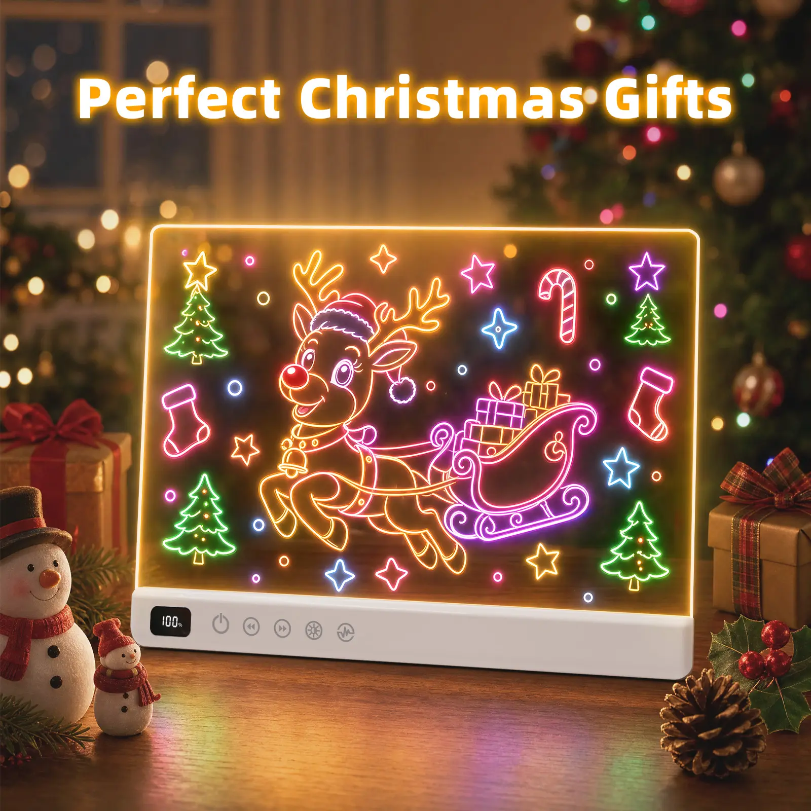 Lumiboard Rechargeable Neon LED Drawing Board Glow Dry Erase Board with 8 Colors 13 Light Effects, Unique Gifts for Kids Toys Halloween Christmas Decor