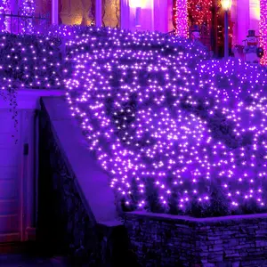 3 Pack Christmas Net Lights, 100 LED 6ft x 4 ft Purple Connectable Net Lights Outdoor Mesh Lights with Black Wire, Bush Lights for Christmas Yard Patio Tree Bushes Decorations(Purple)