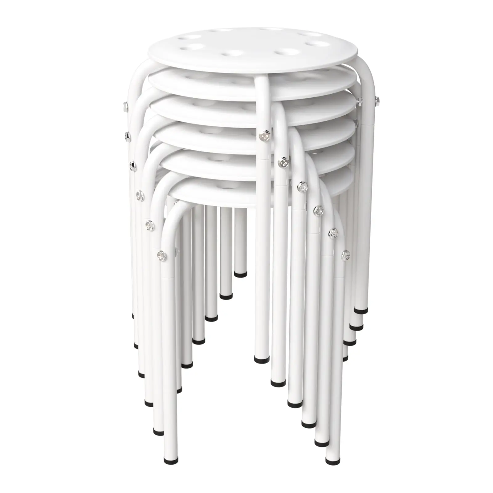 Ktaxon 6-Pack Contemporary Plastic-Metal Nesting Stools - Durable, Ergonomic, Lightweight, Easy-Setup Home Indoor Dining Chairs with Foot Pads, Non-Slip Feet, 11.8"d x 11.8"w x 17.7"h, 23.94Lbs/10.86Kg Per Unit, 660Lbs/300Kg Total Capacity, White