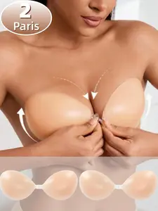 1/2 Pairs Women's Silicone Adhesive Bra, Invisible Push Up, Waterproof Elastic Comfortable Skin Friendly Sticky Bra, Natural Shape Invisible Strapless Backless Breast Covers, Reusable Washable Soft Fit Design, Perfect For Daily Wear, Beach Wear