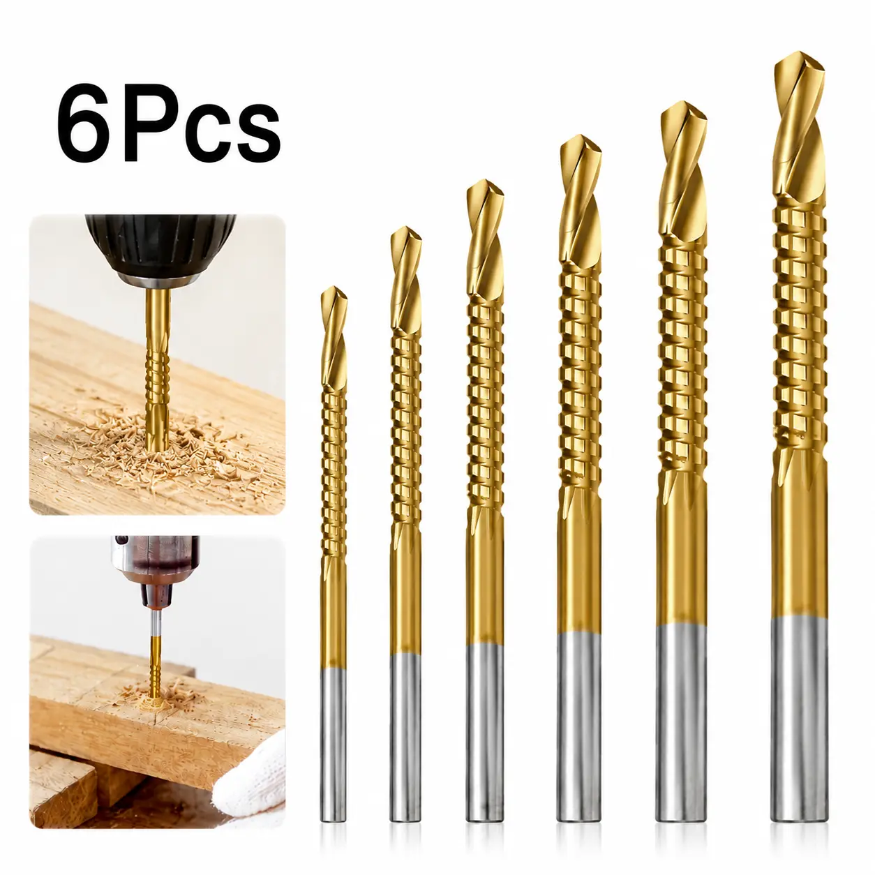 6Pcs Titanium Coated HSS Drill Bits, Hole Saw Set, Multipurpose Drilling Tools for Wood Metal and Plastic, Multi-Functional Cutting Drilling Tools