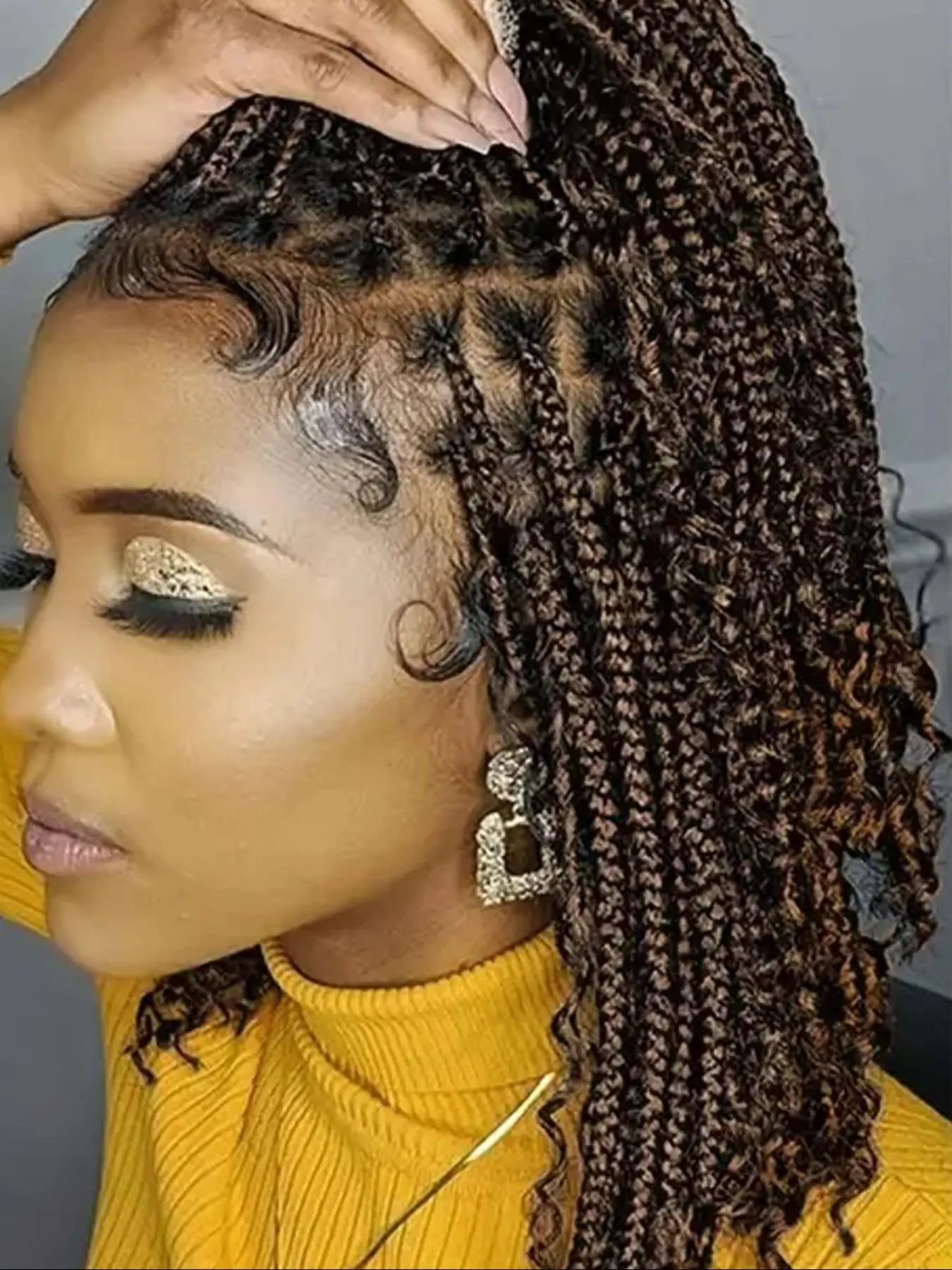 20 Inch Black & Brown Long Braided Lace Wigs for Women, Heat Resistant Gorgeous Fashion Fluffy Wigs with Baby Hair Bangs, Synthetic Material Wigs for Party, Daily Use, Synthetic Hair Braids