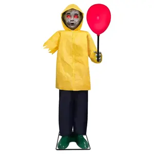 Outdoor Halloween Decor, 4-Foot Life-Size Animatronic Prop with Glowing Balloon, Sound-Activated Sensor – Ornaments