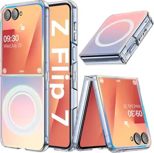 HISTORYOO Magnetic Iridescent Armor Shield Case For Samsung Galaxy Z Flip 7 / 7 FE 6/5/4/3 5G Series For MagSafe Wireless ChargingHolographic Iridescent Color Changing Effect Fashion Shockproof Protective Slim Cute Unique Matte Protective Cover