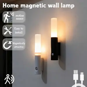 Motion Sensor Night Light, Magnetic Wall Lamp, Indoor LED Portable Lamp, USB Charging, 3 Colors, Body Motion Sensor, Hallway Bedroom Closet Table Stairs Cabinet Decor Gift