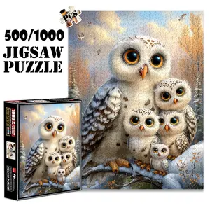 1pc 1000 piece adult puzzle 70x50cm Family of Adorable Snowy Owls in Winter Forest 500 pieces of paper jigsaw puzzle, suitable for adults and families, large-scale DIY puzzle interactive toy games