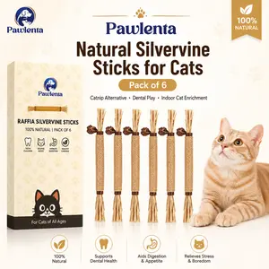 Pawlenta 6-Pack Natural Silvervine Sticks for Cats, Matatabi Cat Chew Toys with Raffia & Sisal Rope, Catnip Alternative for Indoor Cats, Kitten Teething & Dental Play Sticks