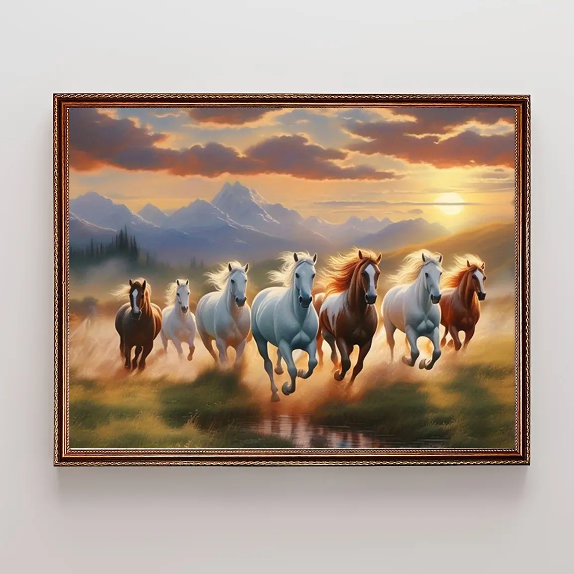 1pc 7-Horse Frameless Canvas Art Print Paintings - Artistic Horse and Cartoon Motif Wall Arts, Home Decor Decoration for Living Room, Kitchen - Ideal Gift for Equine Enthusiasts wall decor posters