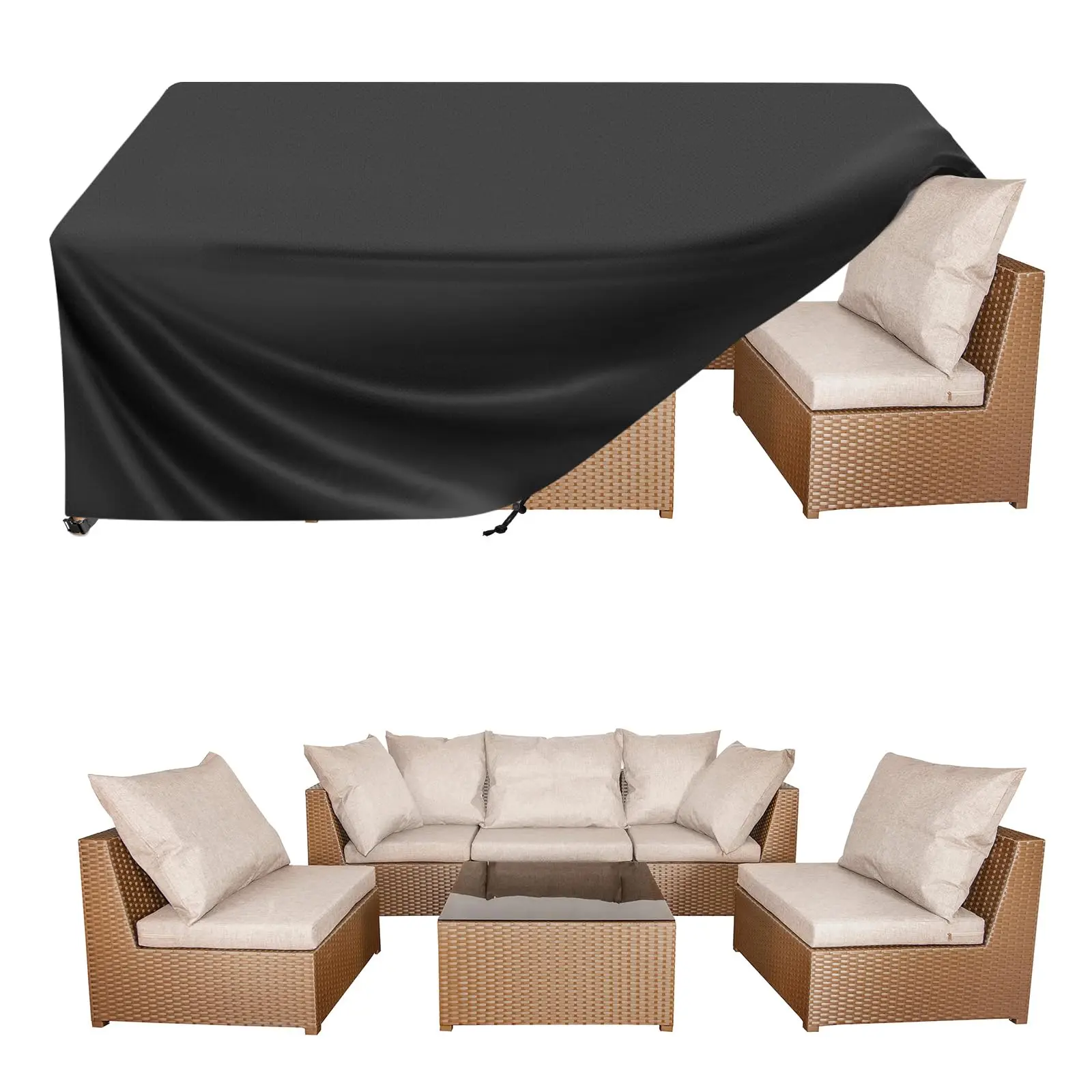 Rectangular Patio Table & Chair Cover, Drawstring Cord Lock Design, Durable All-Weather Protection for Courtyard Furnitures, Outdoor Lounge Chair