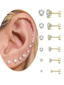 Earrings Set, Stainless Steel Cubic Zirconia Ear Bone Studs, 20G Ear Cartilage Piercing Earrings, Body Piercing Jewelry, Fashion Accessories for Women & Men